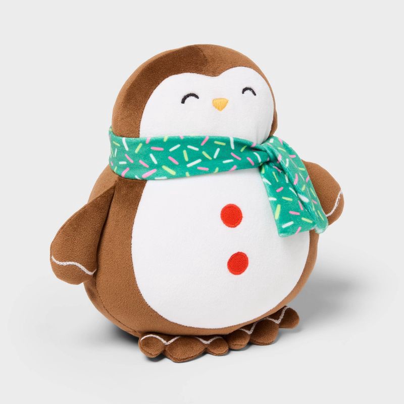 slide 1 of 3, Penguin Kids' Holiday Mini Weighted Plush Throw Pillow Brown - Pillowfort™, 1 ct