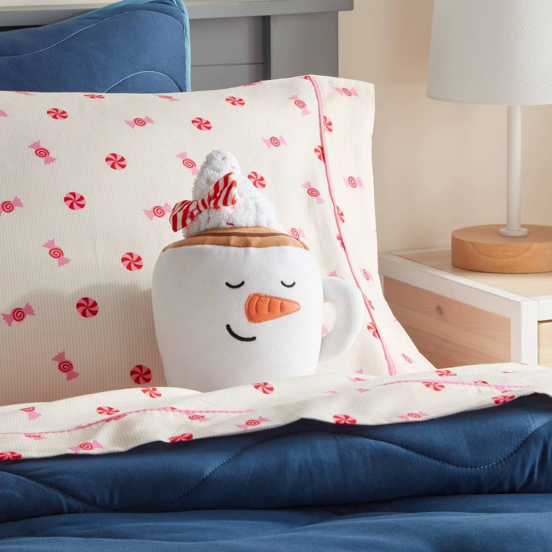 slide 2 of 3, Hot Cocoa Kids' Holiday Mini Weighted Stuffed Plush Throw Pillow Ivory - Pillowfort™, 1 ct