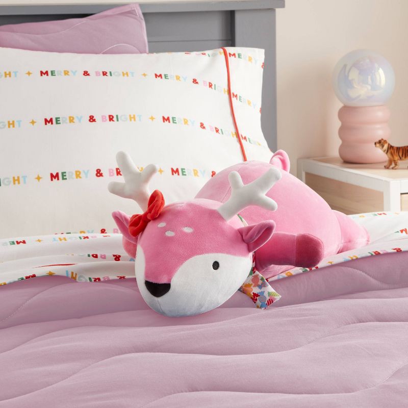 slide 2 of 4, Holiday Pink Deer Weighted Plush Kids' Throw Pillow- Pillowfort™, 1 ct