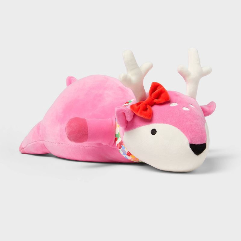 slide 1 of 4, Holiday Pink Deer Weighted Plush Kids' Throw Pillow- Pillowfort™, 1 ct