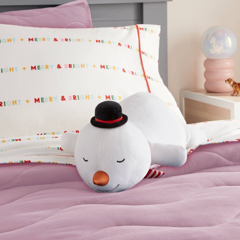 slide 2 of 4, Holiday Snowman Weighted Plush Kids' Throw Pillow White - Pillowfort™, 1 ct