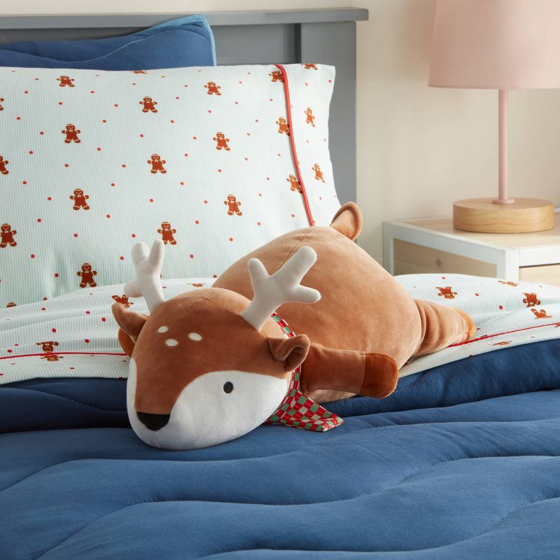 slide 2 of 4, Holiday Brown Deer Weighted Plush Kids' Throw Pillow - Pillowfort™, 1 ct