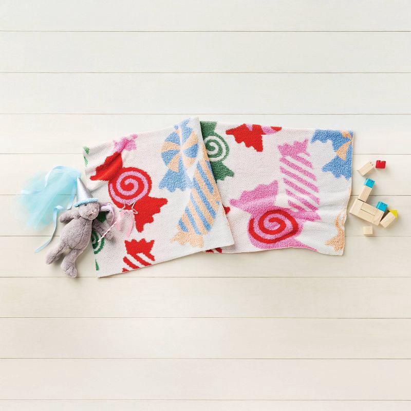 slide 2 of 3, 48"x58" Holiday Candy Knit Kids' Throw Blanket Cream - Pillowfort™, 1 ct