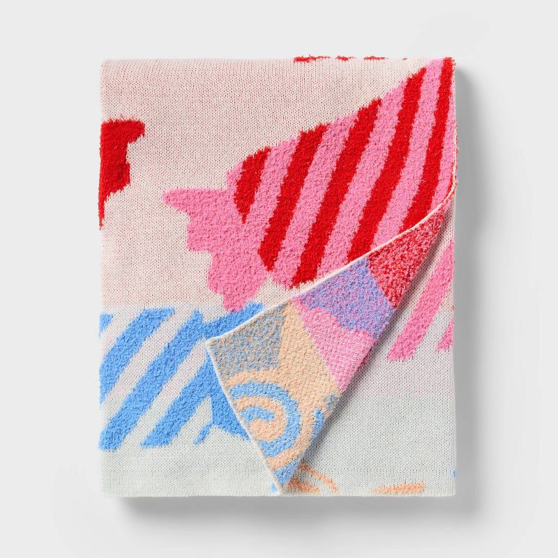 slide 1 of 3, 48"x58" Holiday Candy Knit Kids' Throw Blanket Cream - Pillowfort™, 1 ct