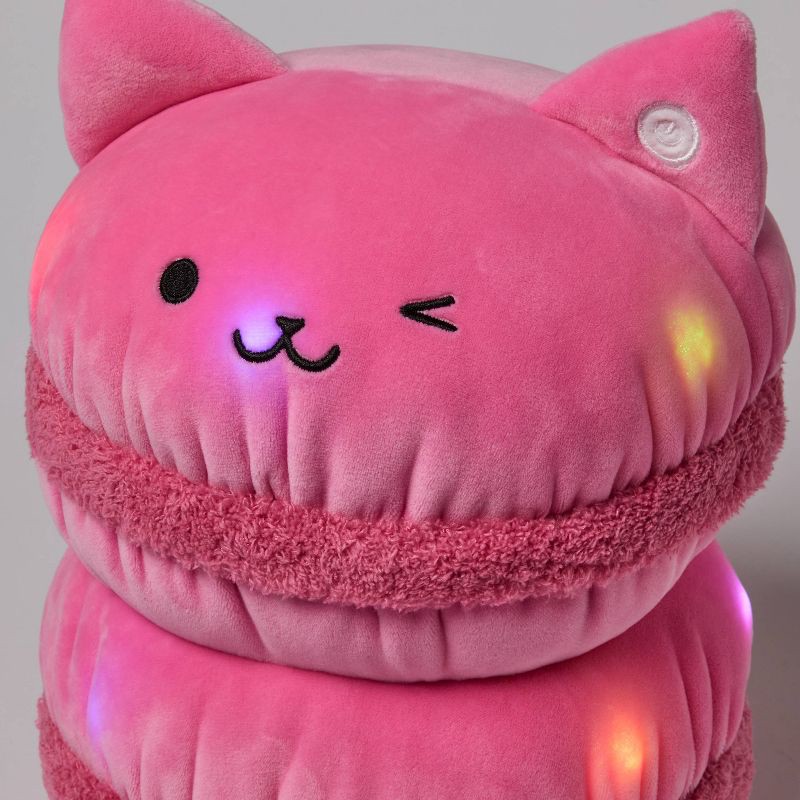 slide 4 of 4, Cat Macaron Light-Up Stuffed Plush Kids' Throw Pillow Pink - Pillowfort™, 1 ct