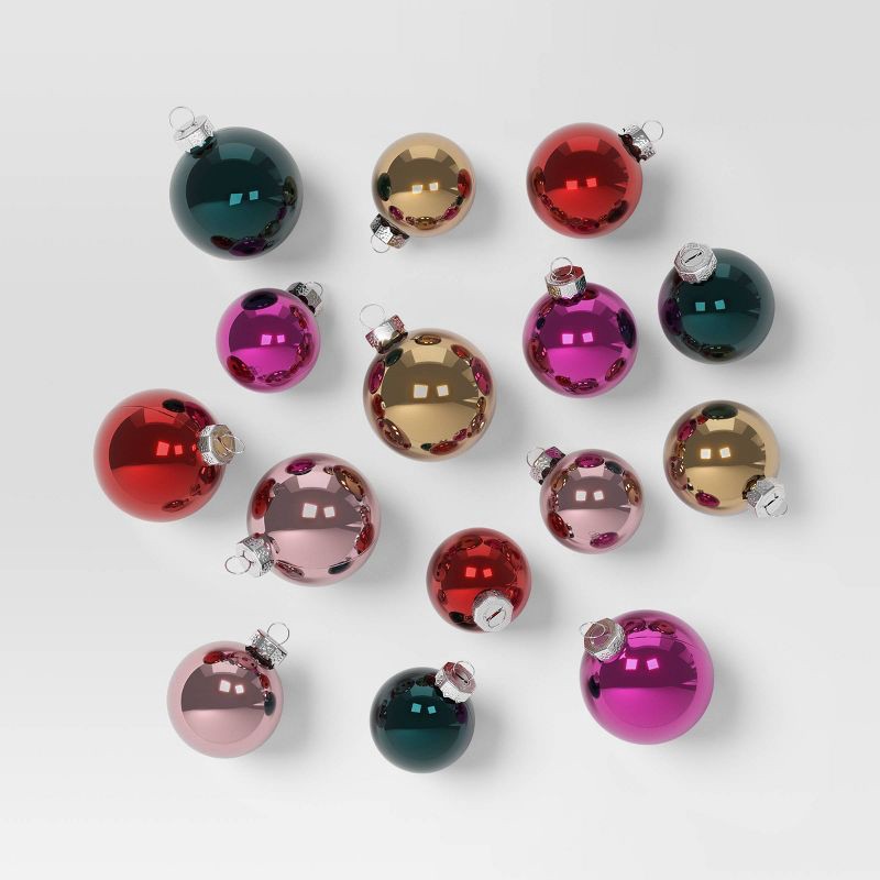 slide 1 of 3, 42pc Round Glass Christmas Tree Ornaments Shiny - Wondershop™, 42 ct