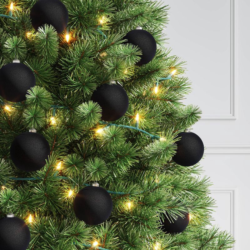 slide 2 of 4, 9ct 80mm Christmas Flocked Ball Ornament Set Black - Wondershop™, 9 ct