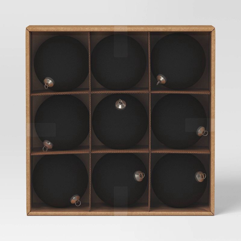 slide 3 of 4, 9ct 80mm Christmas Flocked Ball Ornament Set Black - Wondershop™, 9 ct