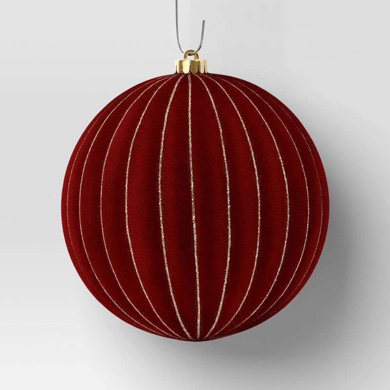 slide 4 of 4, 2ct Christmas 200mm Flocked Ribbed Glitter Ornament Set Dark Red - Wondershop™, 2 ct
