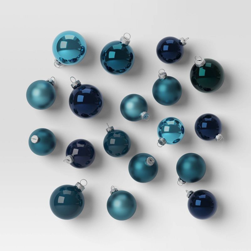 slide 1 of 3, 42pc Round Glass Christmas Tree Ornament Set Peacock/Dark Blue - Wondershop™, 42 ct