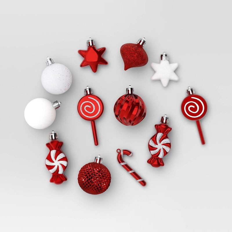 slide 1 of 3, 20ct Christmas Mixed Candy Ornament Set White/Red - Wondershop™, 20 ct