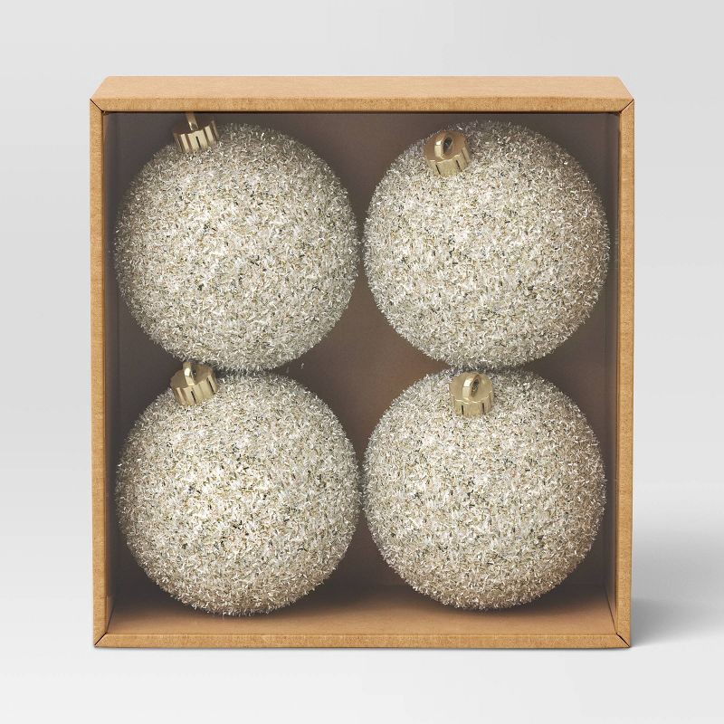 slide 3 of 4, 4ct 150mm Christmas Tinsel Ornament Set Champagne Gold - Wondershop™, 4 ct