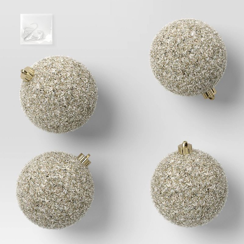 slide 1 of 4, 4ct 150mm Christmas Tinsel Ornament Set Champagne Gold - Wondershop™, 4 ct