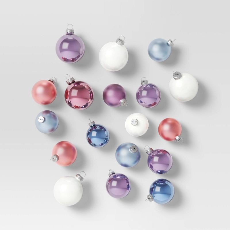 slide 1 of 3, 42pc Round Glass Christmas Tree Ornament Set Pink/Blush/White/Periwinkle - Wondershop™, 42 ct