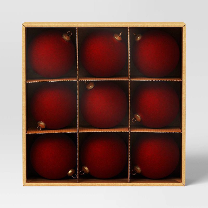 slide 3 of 4, 9ct 80mm Christmas Flocked Ball Ornament Set Burgundy - Wondershop™, 9 ct