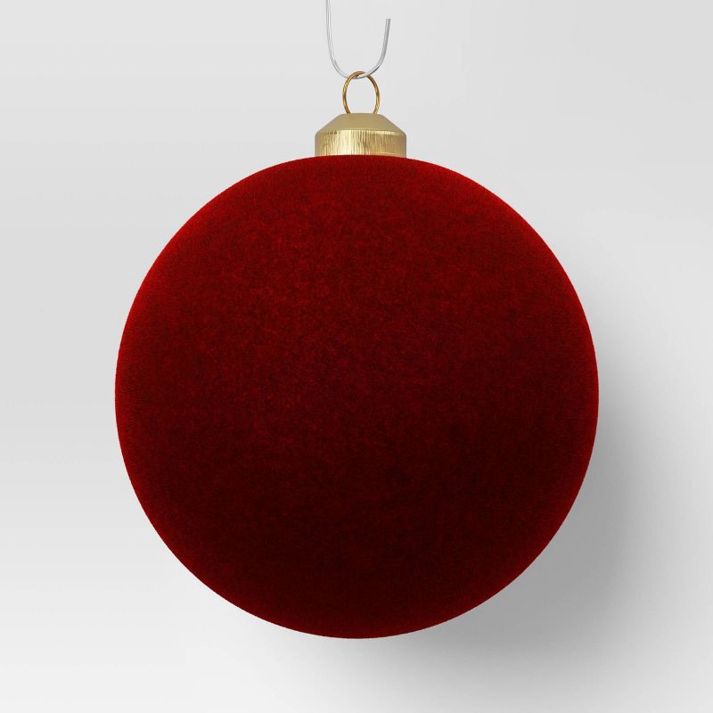 slide 4 of 4, 9ct 80mm Christmas Flocked Ball Ornament Set Burgundy - Wondershop™, 9 ct