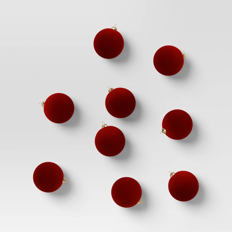 slide 1 of 4, 9ct 80mm Christmas Flocked Ball Ornament Set Burgundy - Wondershop™, 9 ct