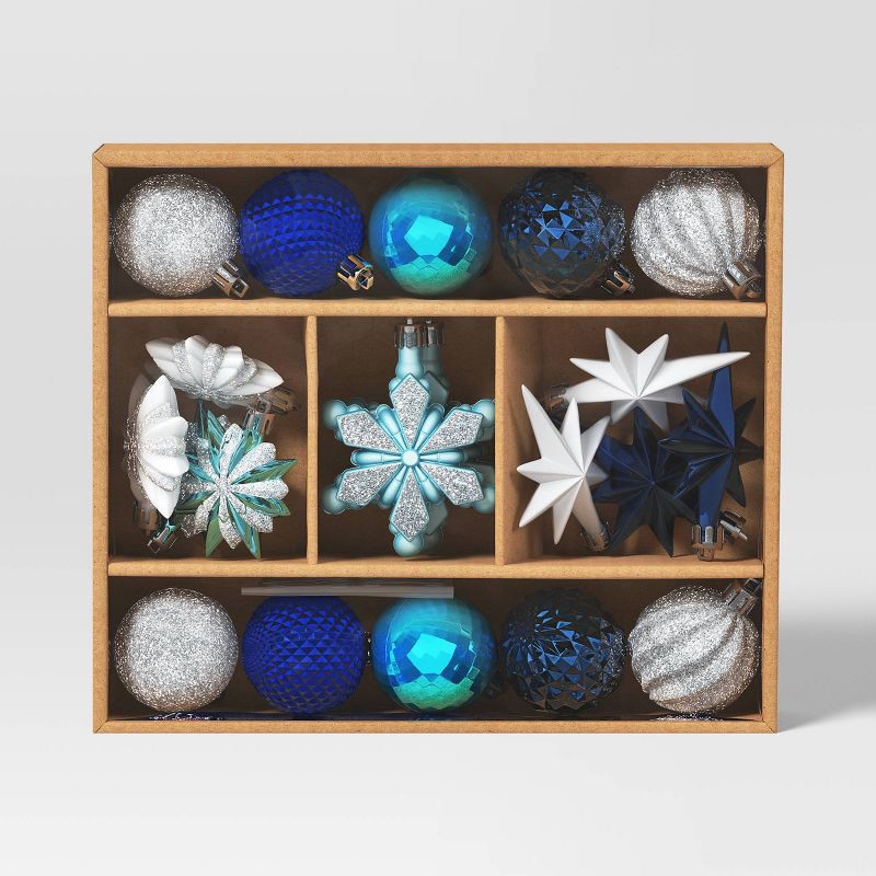 slide 3 of 4, 20ct Christmas Mixed Snowflake Set Dark Blue/Light/Silver - Wondershop™, 20 ct