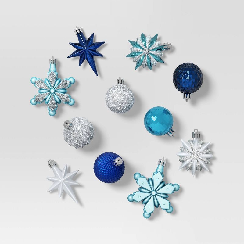slide 1 of 4, 20ct Christmas Mixed Snowflake Set Dark Blue/Light/Silver - Wondershop™, 20 ct