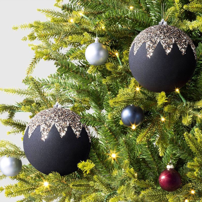 slide 2 of 3, 2ct Christmas 200mm Flocked Ball Chunky Glitter Ornament Set Black - Wondershop™, 2 ct