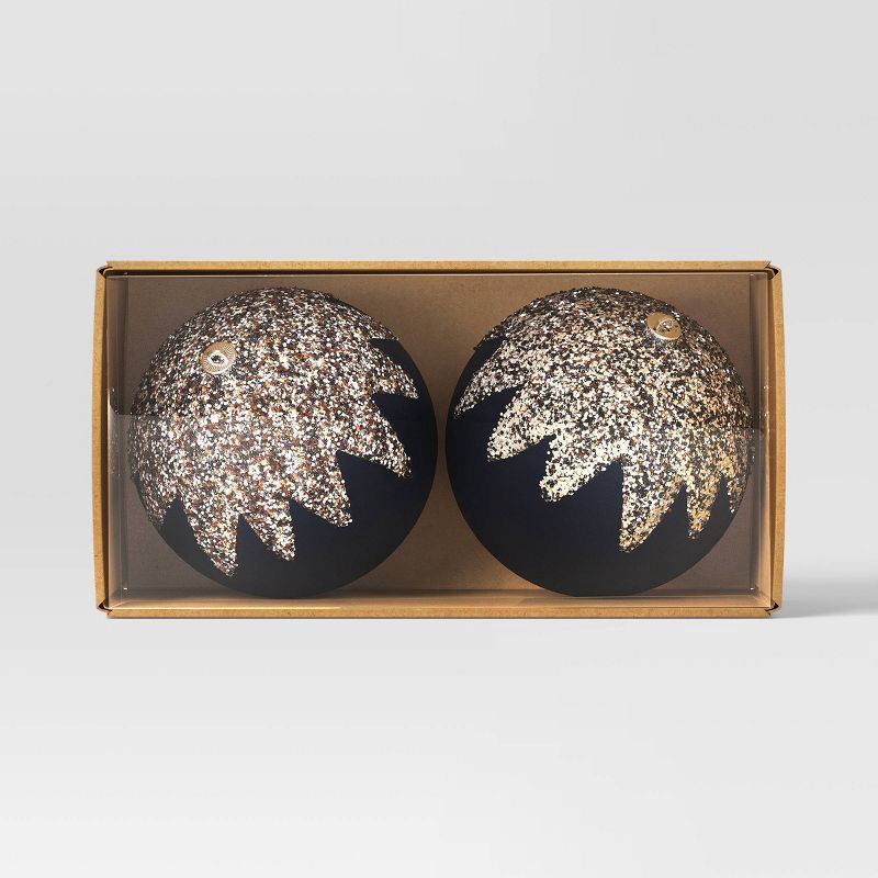 slide 3 of 3, 2ct Christmas 200mm Flocked Ball Chunky Glitter Ornament Set Black - Wondershop™, 2 ct