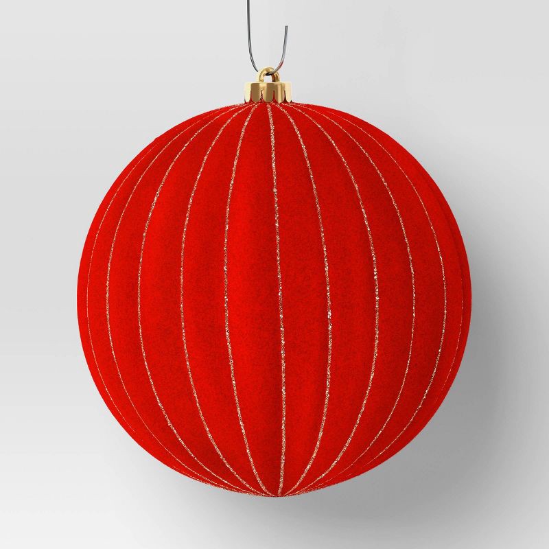 slide 4 of 4, 2ct Christmas 200mm Flocked Ribbed Glitter Ornament Set Red - Wondershop™, 2 ct