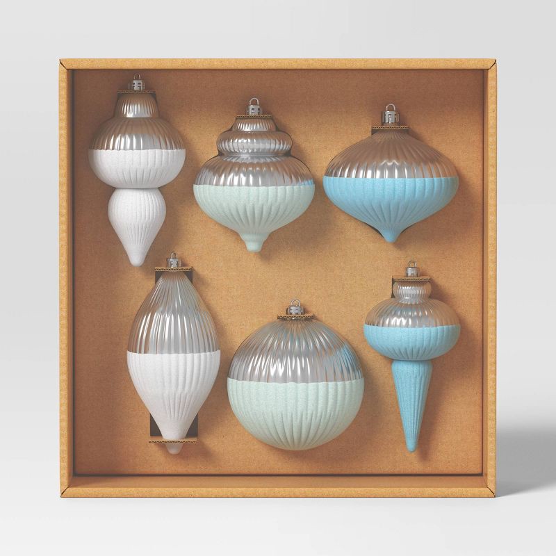 slide 3 of 4, 6ct Christmas Semi Flocking Semi Shiny White/Mint Blue - Wondershop™, 6 ct