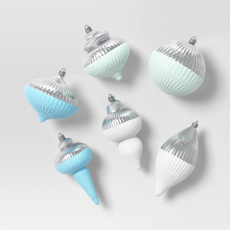 slide 1 of 4, 6ct Christmas Semi Flocking Semi Shiny White/Mint Blue - Wondershop™, 6 ct