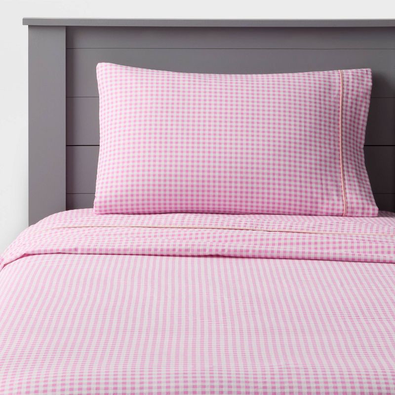 slide 1 of 4, Full Gingham Kids' Cotton Sheet Set - Pillowfort™, 1 ct