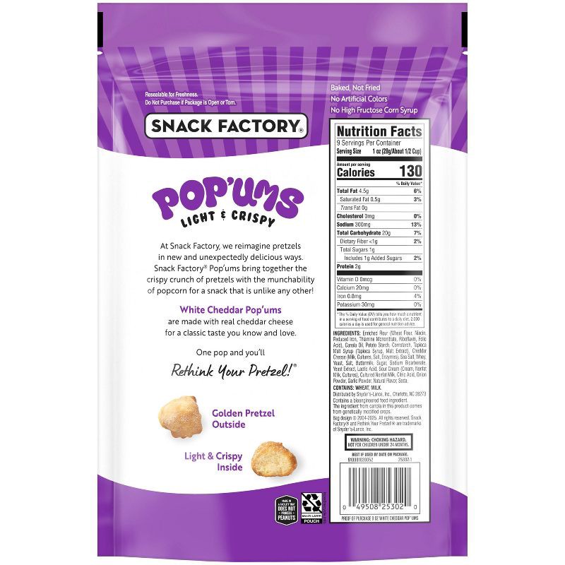 slide 2 of 5, Snack Factory Pop'ums White Cheddar Pretzel Snacks - 9oz, 9 oz
