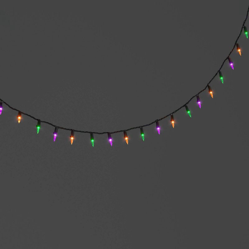 slide 1 of 4, 100ct LED Tri Color Halloween Indoor Outdoor Miniature String Lights Purple/Teal/Black - Hyde and EEK! Boutique™, 100 ct