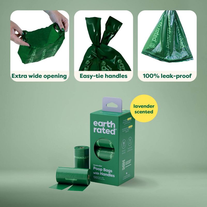 slide 3 of 9, Earth Rated Lavender Scented Handled Dog Waste Disposal Bags Refill Rolls - 120ct, 120 ct