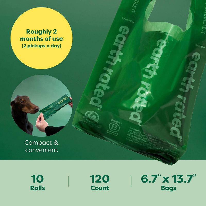 slide 4 of 9, Earth Rated Lavender Scented Handled Dog Waste Disposal Bags Refill Rolls - 120ct, 120 ct