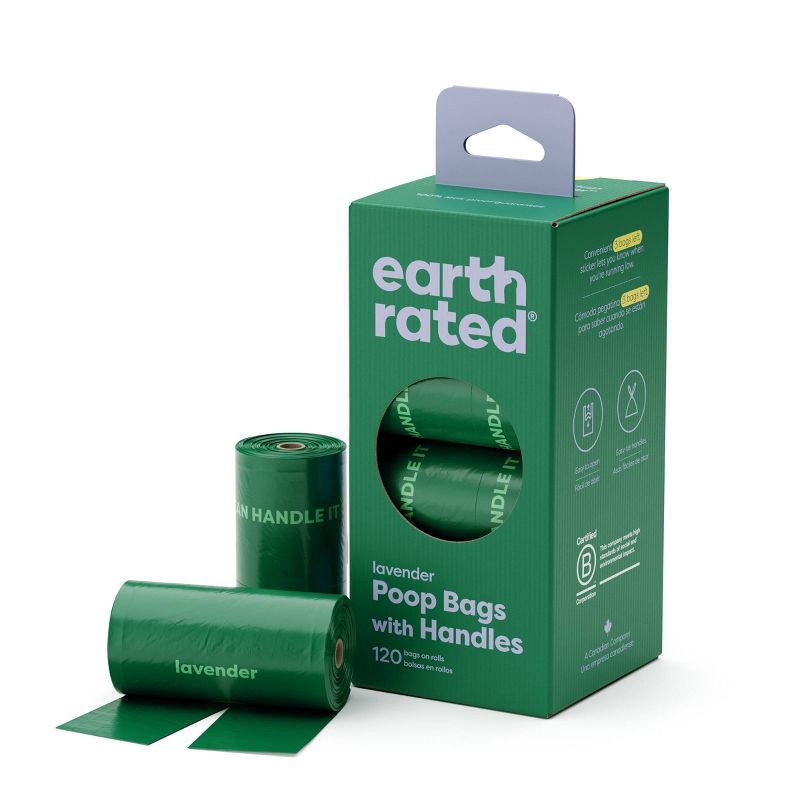 slide 1 of 9, Earth Rated Lavender Scented Handled Dog Waste Disposal Bags Refill Rolls - 120ct, 120 ct
