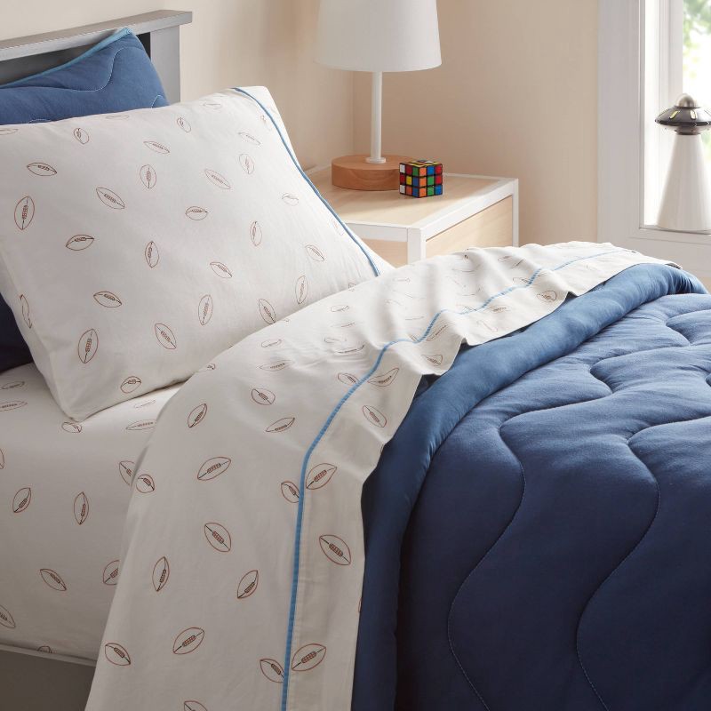 slide 2 of 4, Twin Football Kids' Cotton Sheet Set - Pillowfort™, 1 ct