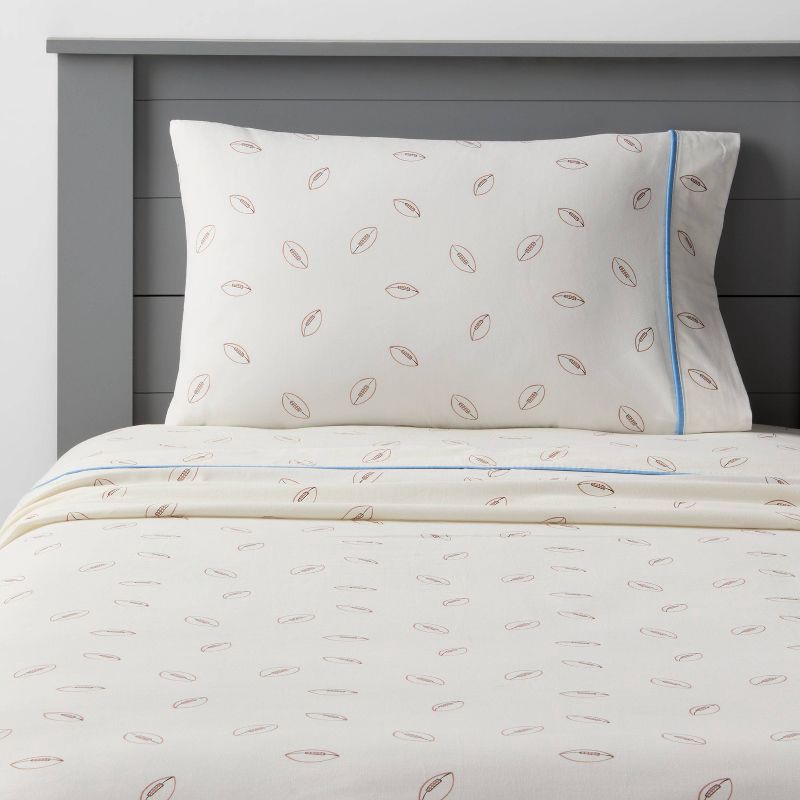 slide 1 of 4, Twin Football Kids' Cotton Sheet Set - Pillowfort™, 1 ct