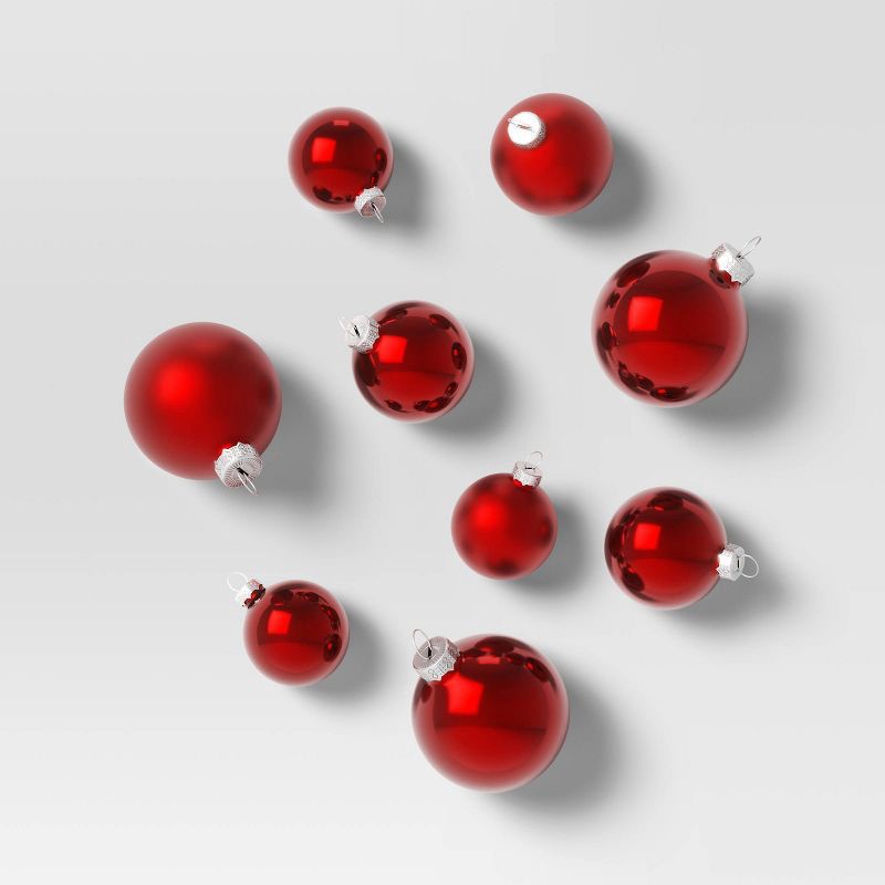 slide 1 of 3, 42pc Round Glass Christmas Tree Ornament Set Red - Wondershop™, 42 ct