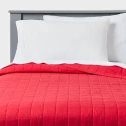 Twin Box Stitch Microfiber Kids' Quilt Berry Red - Pillowfort™