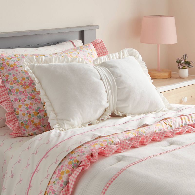 slide 2 of 4, Velvet Bow Kids' Decorative Throw Pillow Cream - Pillowfort™, 1 ct