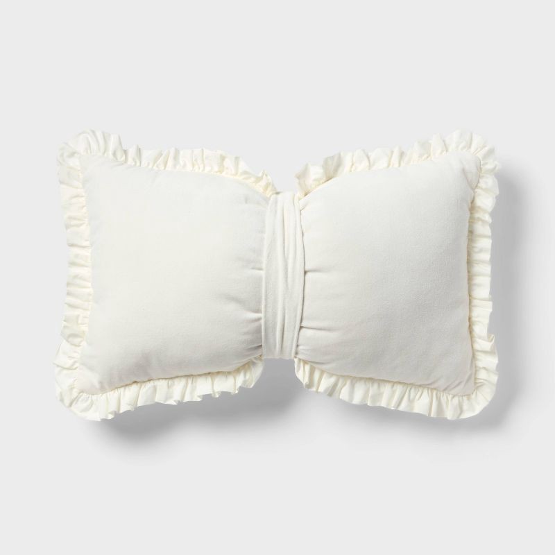 slide 1 of 4, Velvet Bow Kids' Decorative Throw Pillow Cream - Pillowfort™, 1 ct