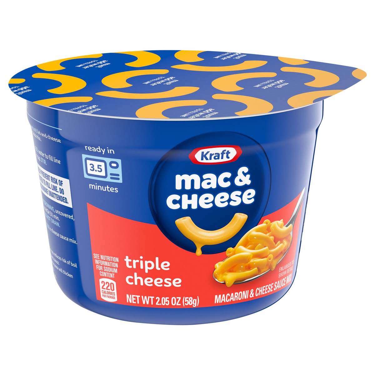 slide 6 of 9, Kraft Triple Cheese Macaroni & Cheese Easy Microwavable Dinner, 2.05 oz Cup, 2.05 oz