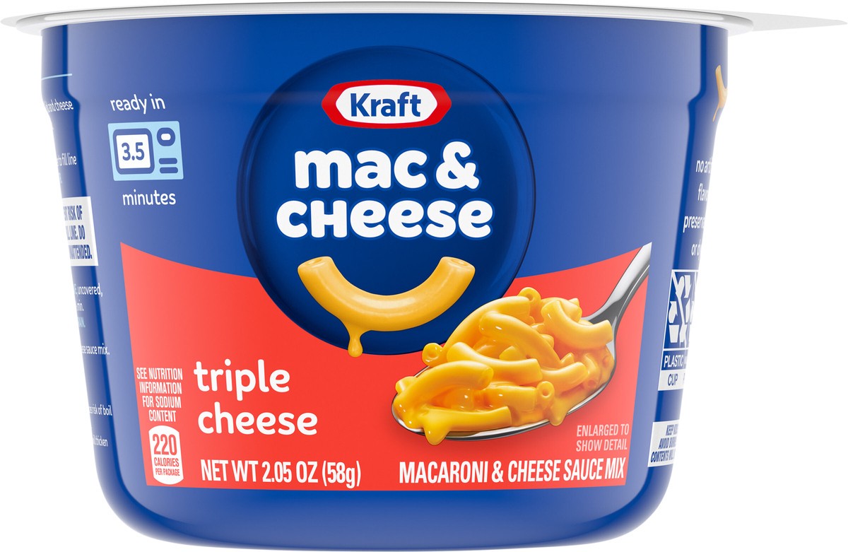 slide 6 of 9, Kraft Triple Cheese Macaroni & Cheese Easy Microwavable Dinner, 2.05 oz Cup, 2.05 oz
