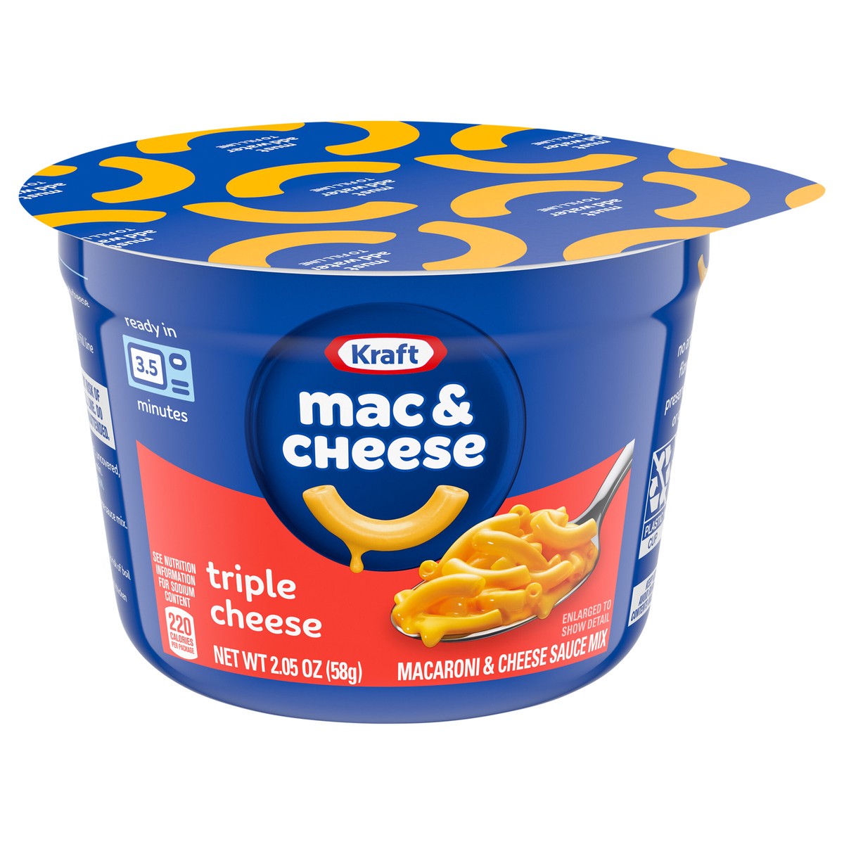 slide 1 of 9, Kraft Triple Cheese Macaroni and Cheese Easy Microwavable Dinner, 2.05 oz Cup, 2.05 oz