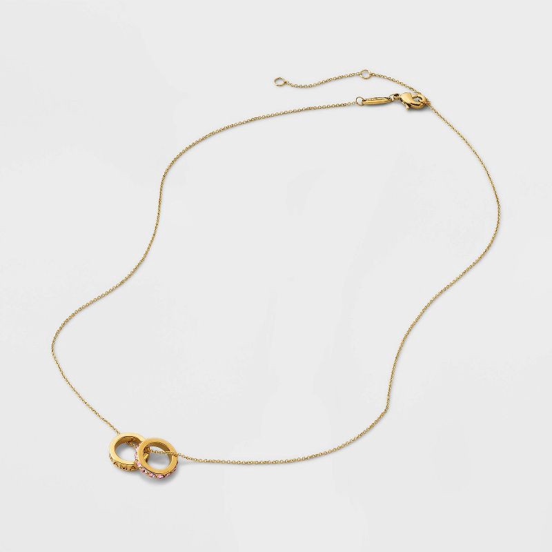 slide 3 of 4, Tiny Tags 14K Gold Ion Plated Rhinestone Girl Mama Circle Pendant Necklace - Gold/Pink, 1 ct