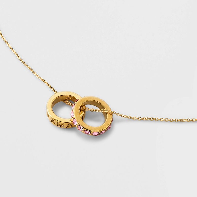 slide 4 of 4, Tiny Tags 14K Gold Ion Plated Rhinestone Girl Mama Circle Pendant Necklace - Gold/Pink, 1 ct