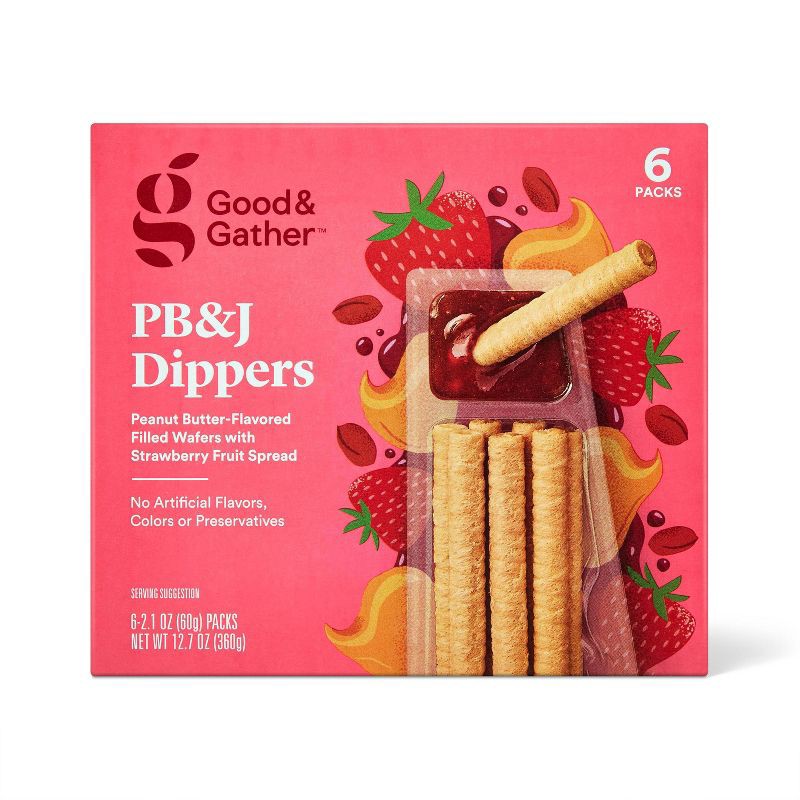 slide 1 of 5, Peanut Butter Filled Wafer Stix With Strawberry Jam - 12.7oz/6ct - Good & Gather™, 12.7 oz, 6 ct