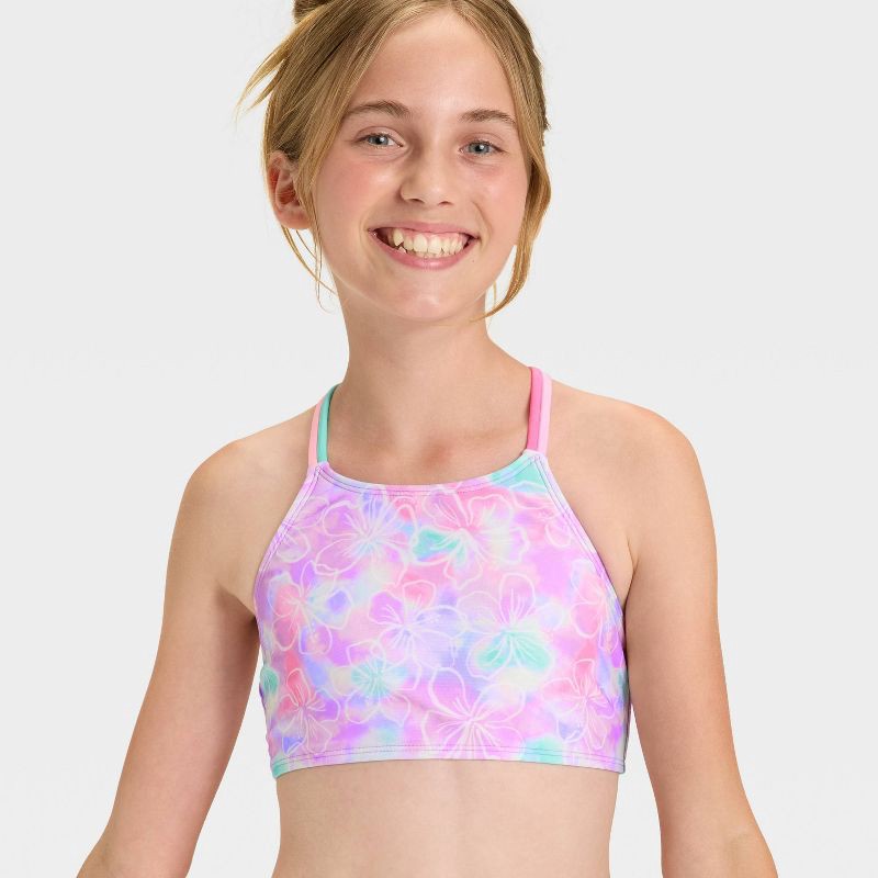 slide 3 of 3, Girls' Watercolor Hibiscus Bikini Set - Cat & Jack™ Purple S, 1 ct