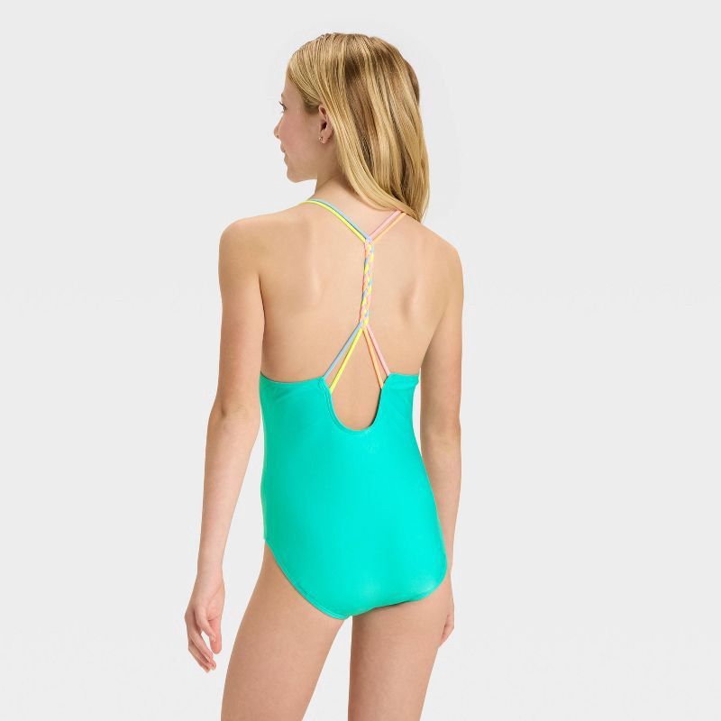 slide 3 of 3, Girls' Sunny Palm Tree One Piece Swimsuit - Cat & Jack™ Green XS, 1 ct