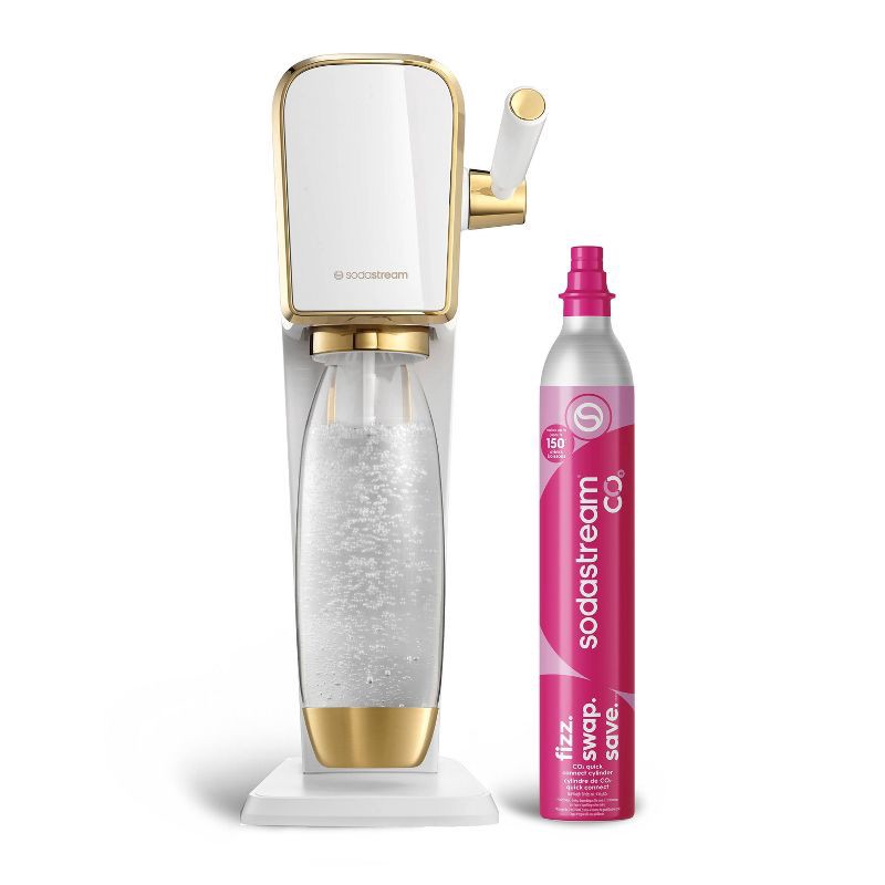 slide 1 of 9, SodaStream Art Sparkling Water Maker with CO2 and Carbonating Bottle White/Gold, 1 ct