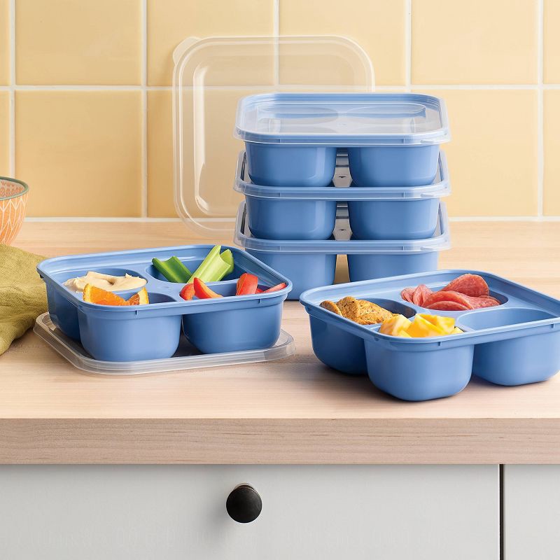 slide 2 of 3, 10pc (Set of 5) Plastic Divided Snack Food Storage Container Set Blue - Room Essentials™, 10 ct
